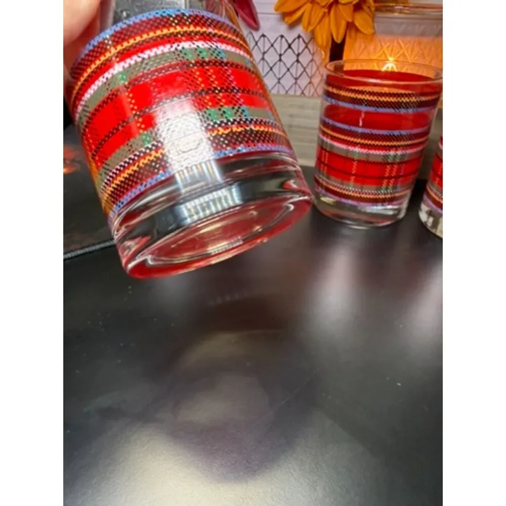 Set of 4 Vintage Georges Briard Plaid Tartan Rocks Glasses EUC